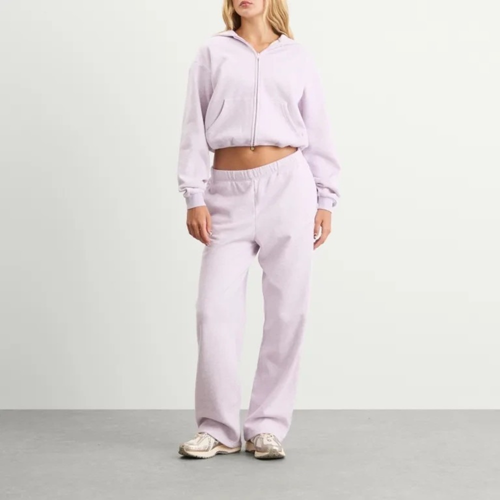 SKIMS Limited Edition Cotton Fleece Cropped Full Zip Up Hoodie Purple Heather M - Picture 15 of 16